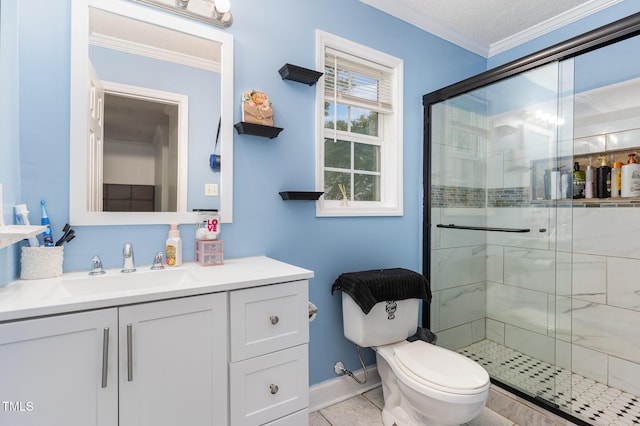 4575 Wendell Blvd, Wendell, NC 27591 - full bathroom with a shower stall, toilet, vanity, crown molding, and baseboards
