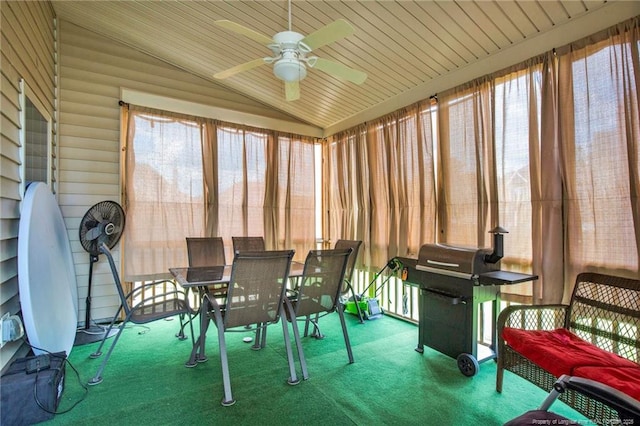 89 Revolutionary Rd, Cameron, NC 28326 - sunroom / solarium featuring ceiling fan, lofted ceiling, and outdoor dining space