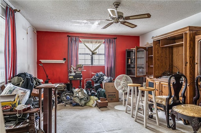 8212 Main St, West End, NC 27376 - office area with carpet, ceiling fan, and a textured ceiling