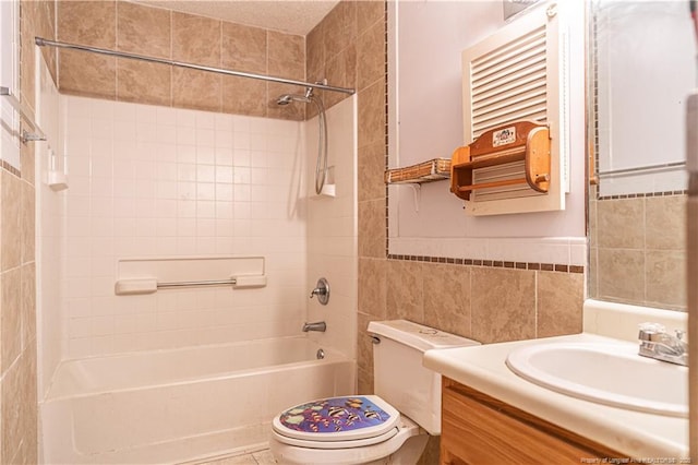 8212 Main St, West End, NC 27376 - full bath featuring tile walls, toilet, bathing tub / shower combination, and vanity