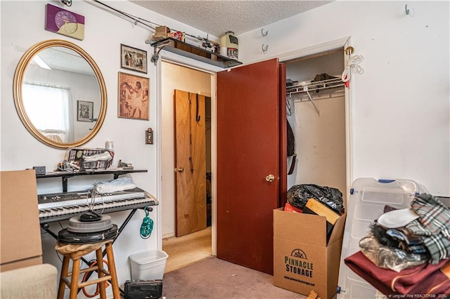 8212 Main St, West End, NC 27376 - bedroom featuring a textured ceiling, carpet flooring, and a closet
