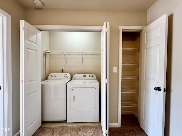 2118 Kedvale Ave, Raleigh, NC 27617 - washroom featuring washer and clothes dryer, carpet flooring, and baseboards