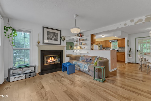 4009 Olde Coach Rd, Durham, NC 27707 - living room with light wood-style floors, a fireplace with flush hearth, and healthy amount of natural light