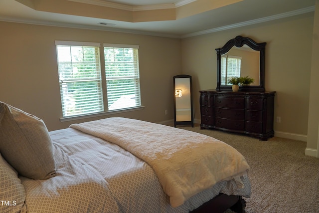 825 Fulworth Ave, Wake Forest, NC 27587 - carpeted bedroom featuring multiple windows, a raised ceiling, and crown molding