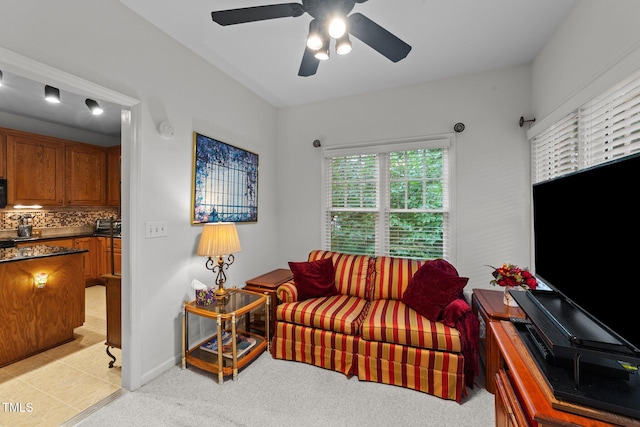 2313 Filigree Ct, Raleigh, NC 27614 - living area with ceiling fan and light carpet