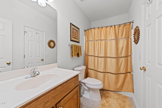 2313 Filigree Ct, Raleigh, NC 27614 - bathroom with toilet, vanity, tile patterned flooring, and a shower with curtain