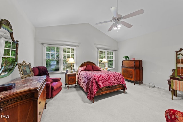 2313 Filigree Ct, Raleigh, NC 27614 - bedroom featuring lofted ceiling, light colored carpet, ceiling fan, and baseboards