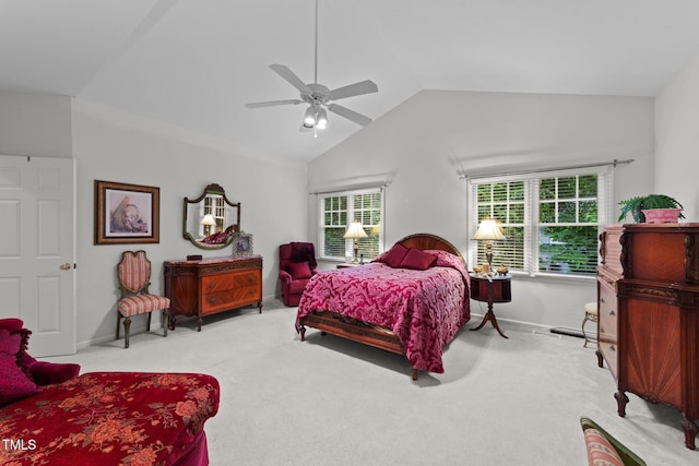 2313 Filigree Ct, Raleigh, NC 27614 - bedroom with carpet, vaulted ceiling, baseboards, and a ceiling fan