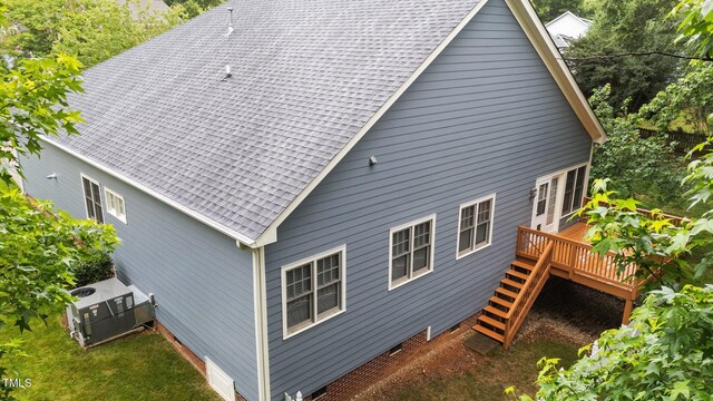 2313 Filigree Ct, Raleigh, NC 27614 - back of house with stairs, a deck, and a shingled roof