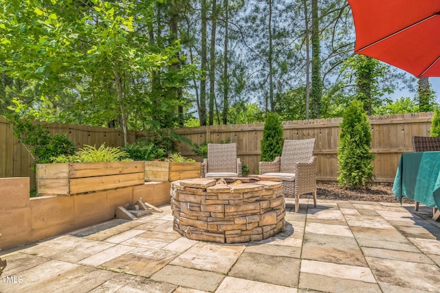 647 N Hardee St, Durham, NC 27703 - fenced backyard with an outdoor fire pit and a patio