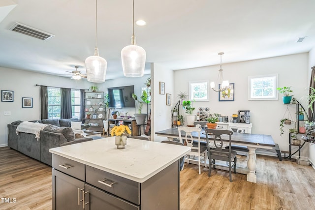 647 N Hardee St, Durham, NC 27703 - kitchen featuring light wood-style floors, healthy amount of natural light, and pendant lighting
