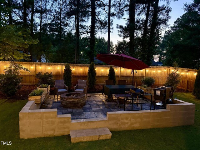 647 N Hardee St, Durham, NC 27703 - fenced backyard with a fire pit and a patio