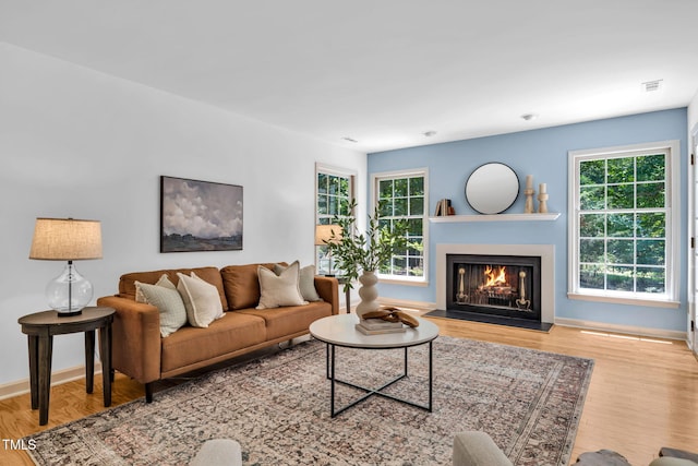 117 Summerlin Dr, Chapel Hill, NC 27514 - living area featuring a warm lit fireplace, healthy amount of natural light, and wood finished floors