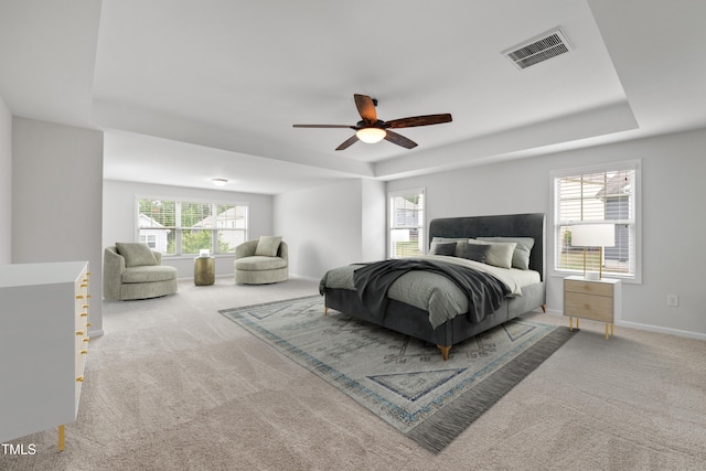 1704 Fawn Chase Ct, Wake Forest, NC 27587 - bedroom with a raised ceiling, carpet floors, baseboards, and ceiling fan