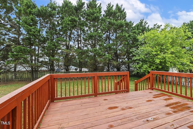 366 E Smithfield St, Angier, NC 27501 - wooden deck featuring a fenced backyard