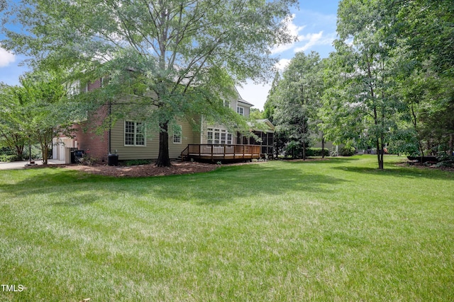 225 Norwalk St, Holly Springs, NC 27540 - view of green lawn featuring a wooden deck