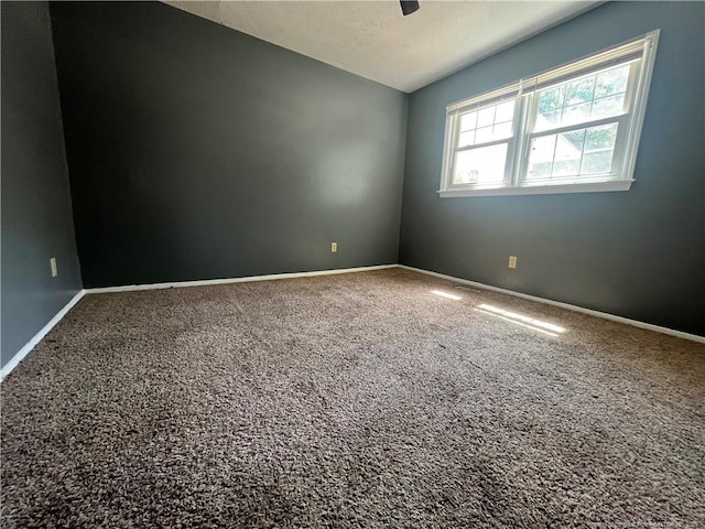 9881 Mccoll Rd, Laurinburg, NC 28352 - spare room with carpet flooring, lofted ceiling, and baseboards