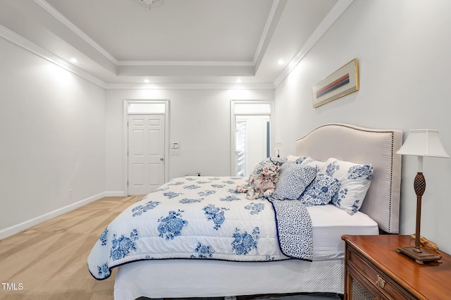 100 Sundance Pl, Chapel Hill, NC 27514 - carpeted bedroom with a raised ceiling, crown molding, and recessed lighting