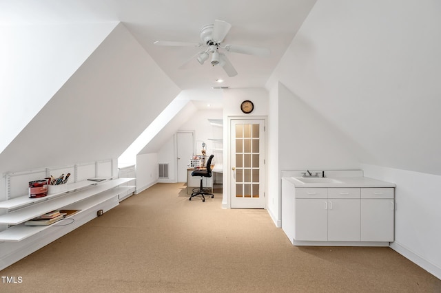 100 Sundance Pl, Chapel Hill, NC 27514 - office with vaulted ceiling, light carpet, and a ceiling fan