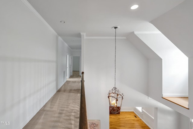 100 Sundance Pl, Chapel Hill, NC 27514 - corridor with a chandelier, ornamental molding, and recessed lighting