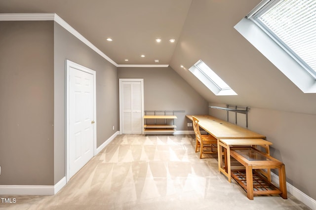 100 Sundance Pl, Chapel Hill, NC 27514 - additional living space with a skylight, recessed lighting, light carpet, vaulted ceiling, and plenty of natural light