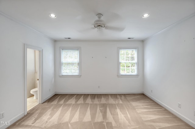 100 Sundance Pl, Chapel Hill, NC 27514 - unfurnished room featuring light carpet, crown molding, recessed lighting, and ceiling fan
