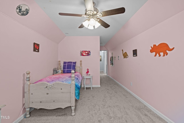 1939 Mostyn Ln, Apex, NC 27502 - carpeted bedroom with vaulted ceiling, baseboards, and ceiling fan