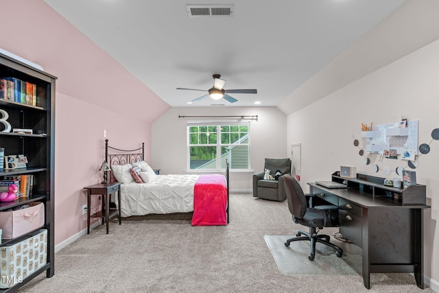 1939 Mostyn Ln, Apex, NC 27502 - bedroom featuring carpet flooring, an office area, lofted ceiling, a ceiling fan, and baseboards