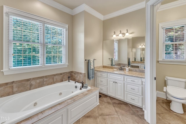 105 Somerley Dr, Garner, NC 27529 - full bath with a whirlpool tub, healthy amount of natural light, vanity, and ornamental molding