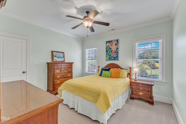 105 Somerley Dr, Garner, NC 27529 - bedroom with ornamental molding, light colored carpet, baseboards, and ceiling fan