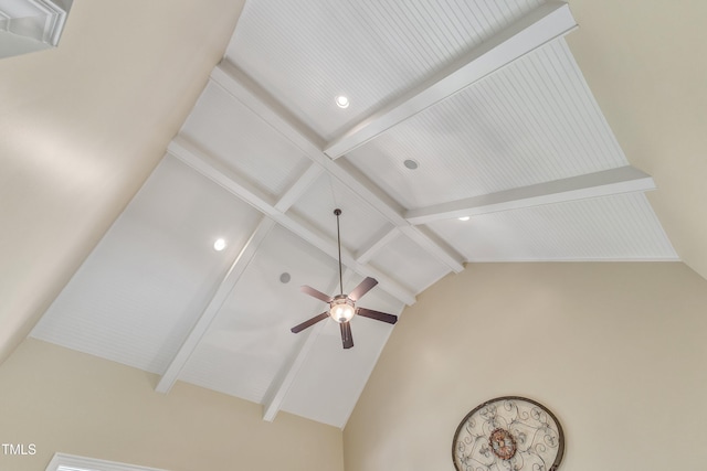 105 Somerley Dr, Garner, NC 27529 - detailed view of beam ceiling, a ceiling fan, and recessed lighting