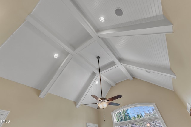 105 Somerley Dr, Garner, NC 27529 - detailed view of beam ceiling, ceiling fan, and recessed lighting