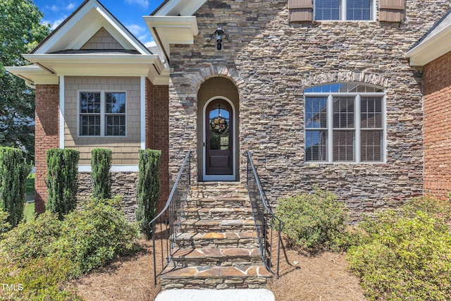105 Somerley Dr, Garner, NC 27529 - view of exterior entry featuring stone siding