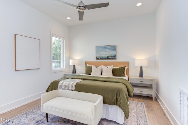 2114 Cowper Dr, Raleigh, NC 27608 - bedroom featuring light wood-type flooring, recessed lighting, and ceiling fan