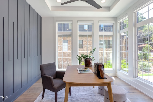 2114 Cowper Dr, Raleigh, NC 27608 - office space featuring a raised ceiling, plenty of natural light, light wood-style flooring, and recessed lighting