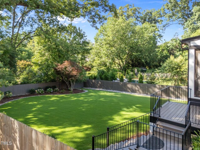 2114 Cowper Dr, Raleigh, NC 27608 - fenced backyard featuring a wooden deck