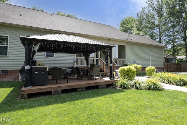 150 Churchill Rd, Louisburg, NC 27549 - rear view of property featuring a gazebo, a deck, outdoor dining space, and a shingled roof