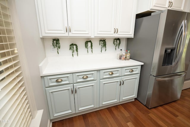 150 Churchill Rd, Louisburg, NC 27549 - kitchen featuring stainless steel fridge with ice dispenser, dark wood finished floors, white cabinetry, and light countertops
