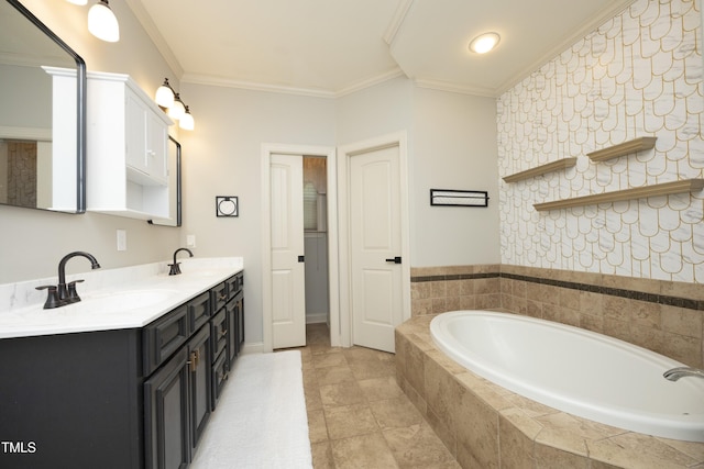 150 Churchill Rd, Louisburg, NC 27549 - full bath with double vanity, a bath, crown molding, baseboards, and tile patterned flooring