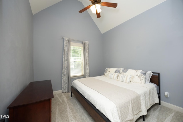 150 Churchill Rd, Louisburg, NC 27549 - bedroom featuring carpet flooring, baseboards, ceiling fan, and high vaulted ceiling