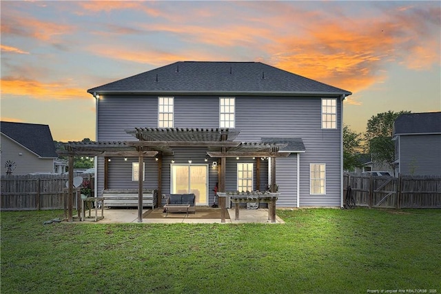 4943 Lion Heart Ln, Parkton, NC 28371 - back of house featuring a pergola, a patio area, and a gate