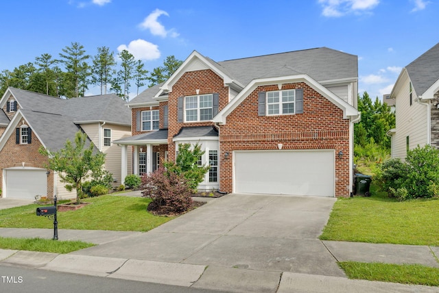 106 Elmsford St, Durham, NC 27703 - traditional-style home with brick siding, concrete driveway, a garage, and a front yard