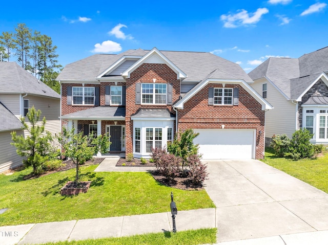 106 Elmsford St, Durham, NC 27703 - view of front of property with brick siding, concrete driveway, a garage, and a front yard