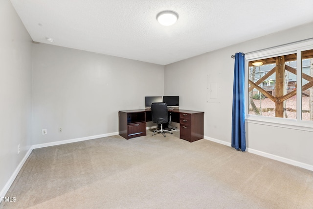 905 Balmoral Dr, Cary, NC 27511 - office area featuring light carpet, baseboards, and a textured ceiling