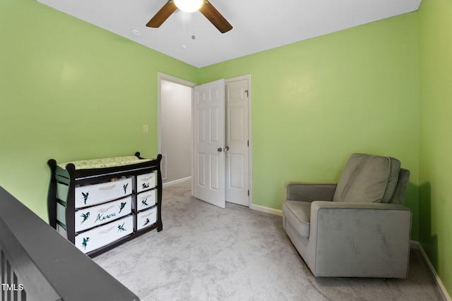 905 Balmoral Dr, Cary, NC 27511 - living area featuring ceiling fan, carpet, and baseboards