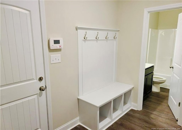 2312 Smith Rd, Hope Mills, NC 28348 - mudroom featuring dark wood finished floors and baseboards