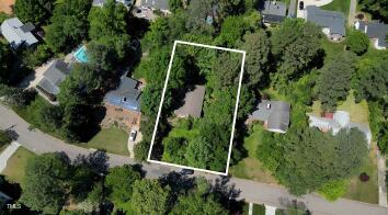 3422 Redbud Ln, Raleigh, NC 27607 - aerial overview of property's location with property parcel outlined