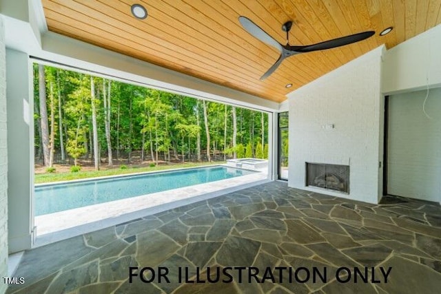 3422 Redbud Ln, Raleigh, NC 27607 - view of pool featuring a patio area, a ceiling fan, and a pool with connected hot tub