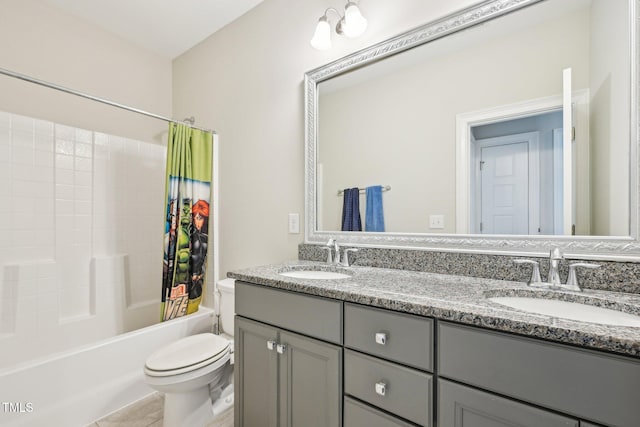 421 Gilpin Way, Cary, NC 27519 - full bath with toilet, double vanity, and shower / tub combo with curtain
