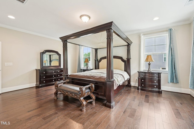 421 Gilpin Way, Cary, NC 27519 - bedroom with ornamental molding, baseboards, hardwood / wood-style floors, and recessed lighting